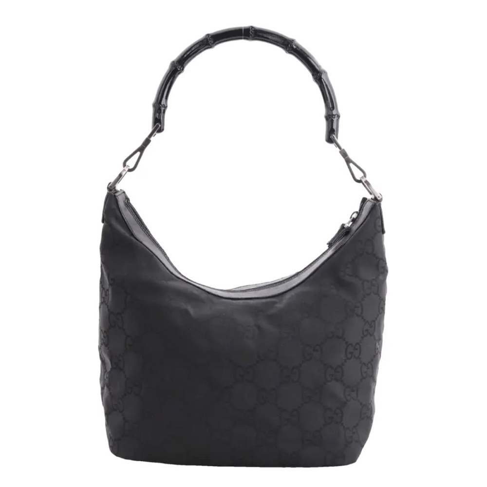 Authentic vintage Gucci GG nylon supreme handbag with black bamboo top handle